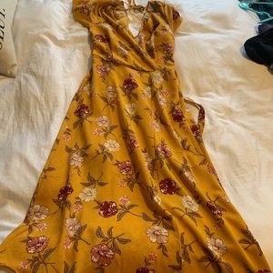 Yellow floral midi dress